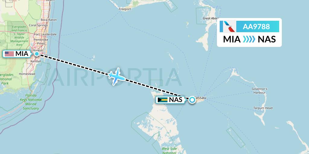 AA9788 American Airlines Flight Map: Miami to Nassau