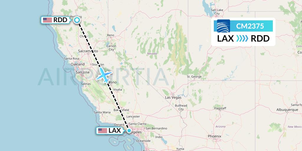 CM2375 Copa Airlines Flight Map: Los Angeles to Redding