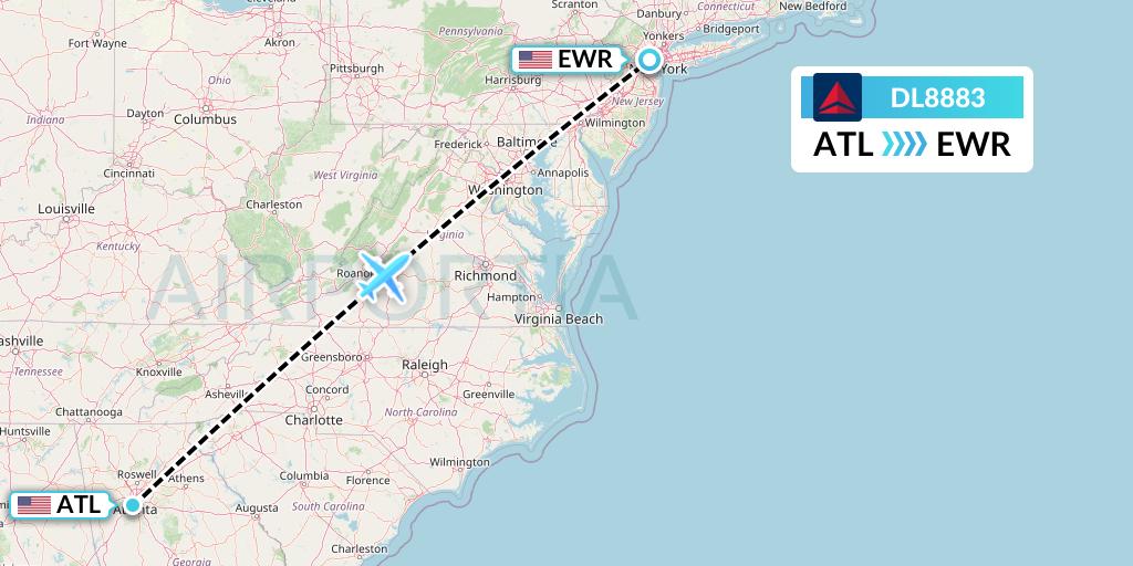 DL8883 Delta Air Lines Flight Map: Atlanta to New York