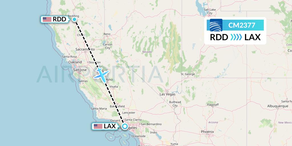 CM2377 Copa Airlines Flight Map: Redding to Los Angeles