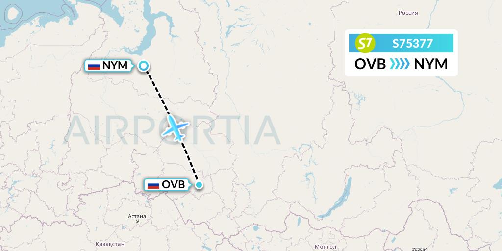 S75377 S7 Airlines Flight Map: Novosibirsk to Nadym