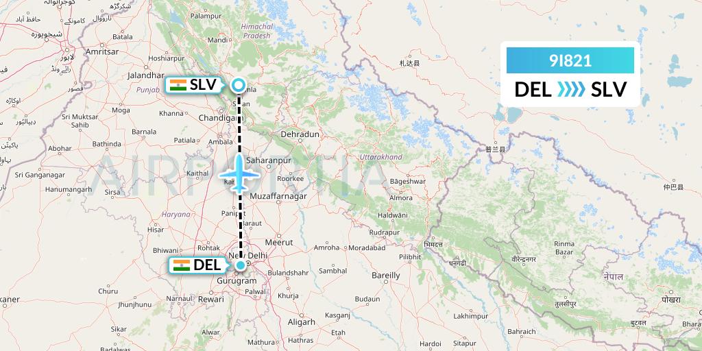 9I821 Air India Regional Flight Map: Delhi to India