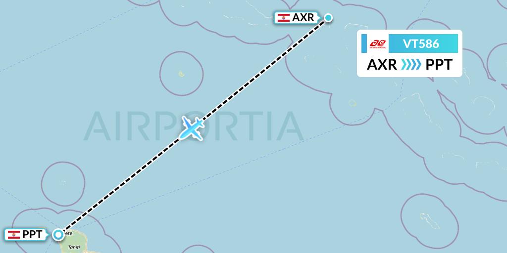 VT586 Air Tahiti Flight Map: Arutua to Papeete