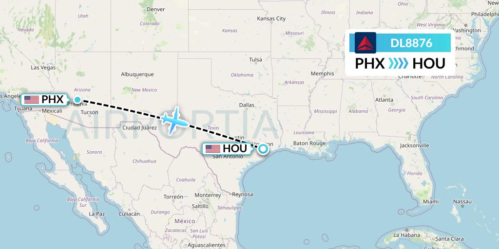 DL8876 Delta Air Lines Flight Map: Phoenix to Houston
