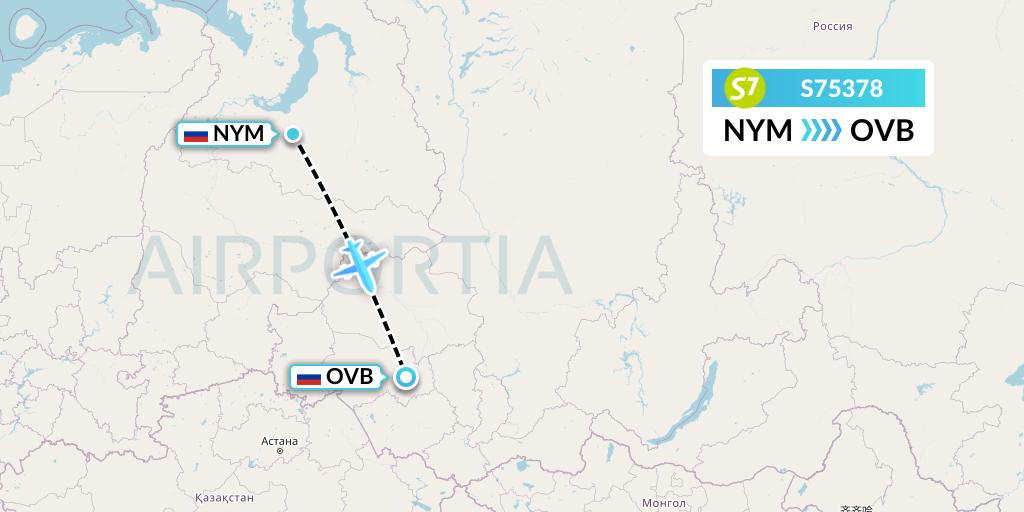 S75378 S7 Airlines Flight Map: Nadym to Novosibirsk