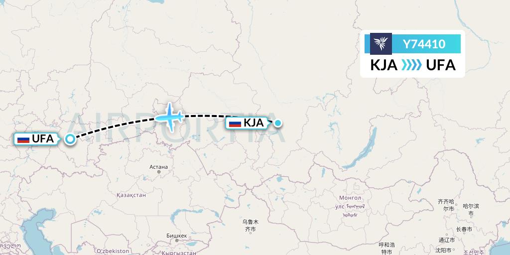 Y74410 NordStar Flight Map: Krasnoyarsk to Ufa