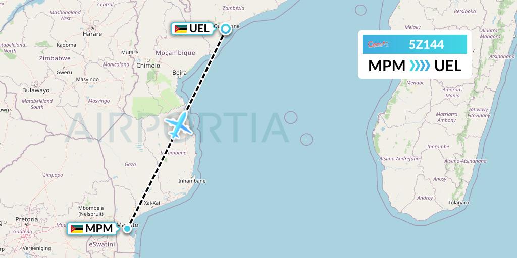 5Z144 CemAir Flight Map: Maputo to Quelimane