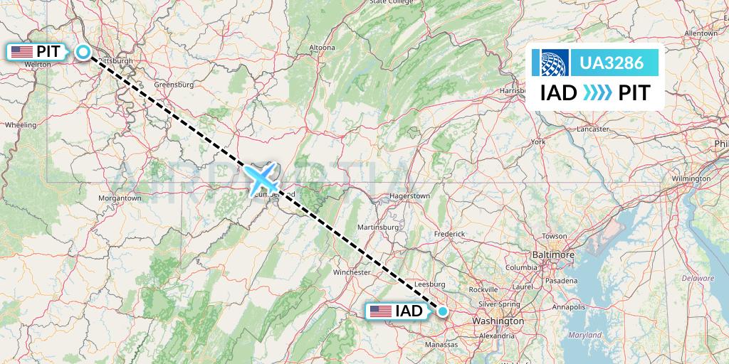 UA3286 United Airlines Flight Map: Washington to Pittsburgh