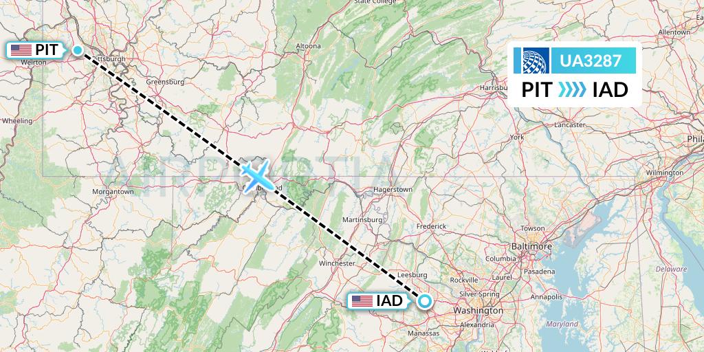 UA3287 United Airlines Flight Map: Pittsburgh to Washington