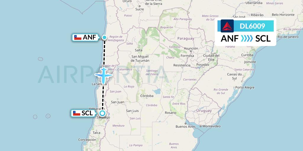 DL6009 Delta Air Lines Flight Map: Antofagasta to Santiago