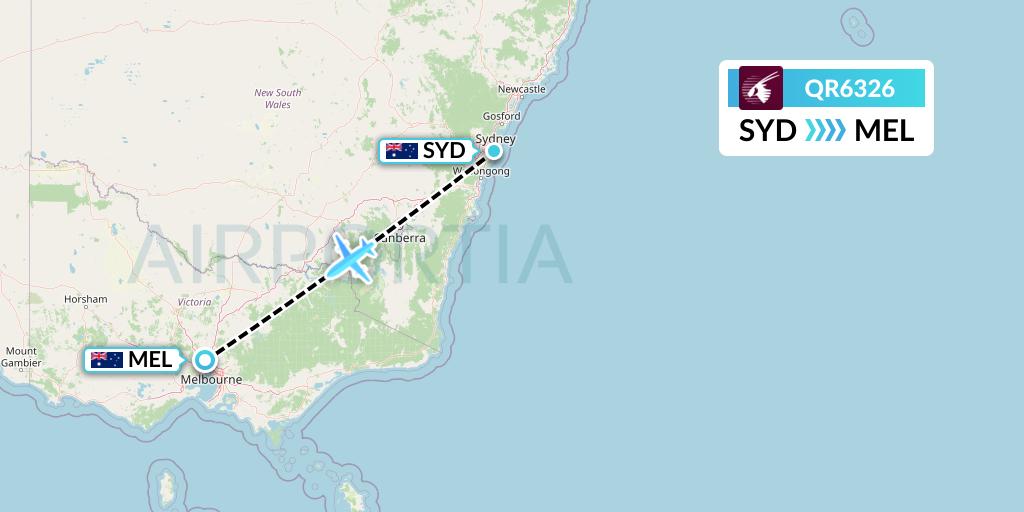 QR6326 Qatar Airways Flight Map: Sydney to Melbourne