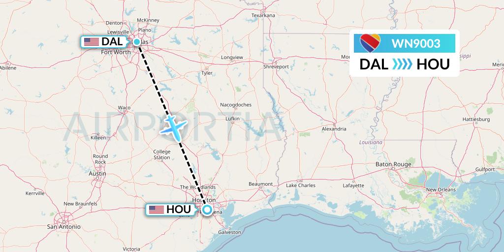 WN9003 Southwest Airlines Flight Map: Dallas to Houston