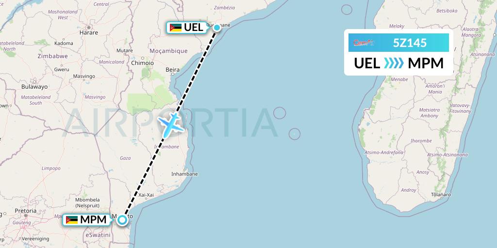 5Z145 CemAir Flight Map: Quelimane to Maputo