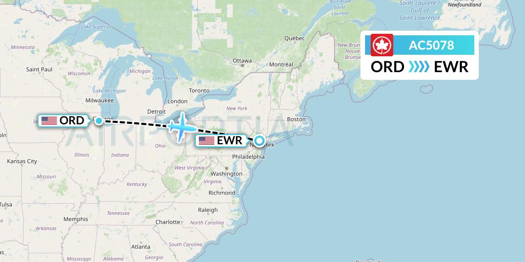 AC5078 Air Canada Flight Map: Chicago to New York