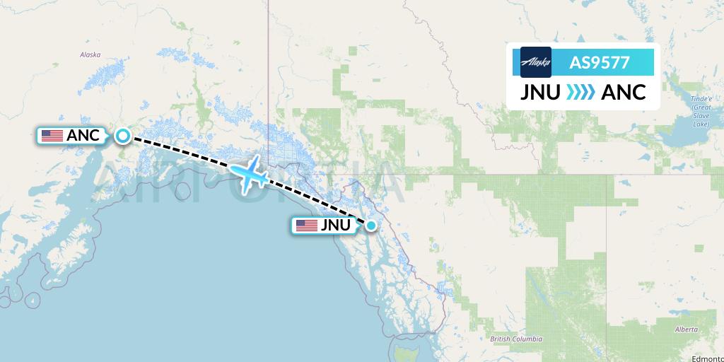 AS9577 Alaska Airlines Flight Map: Juneau to Anchorage