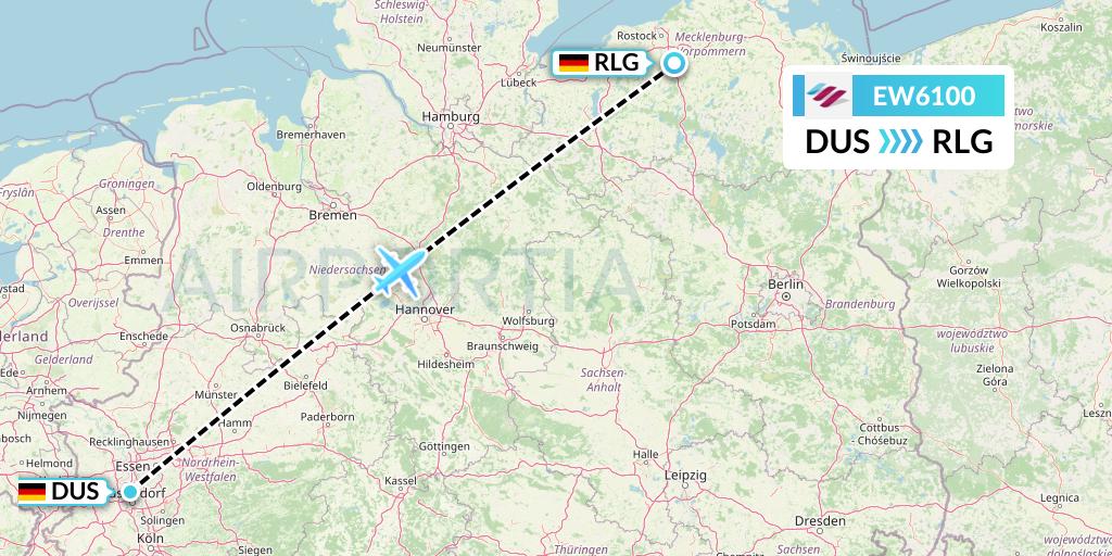 EW6100 Eurowings Flight Map: Dusseldorf to Rostock
