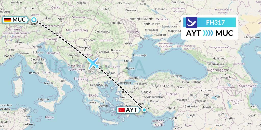 FH317 Freebird Airlines Flight Map: Antalya to Munich