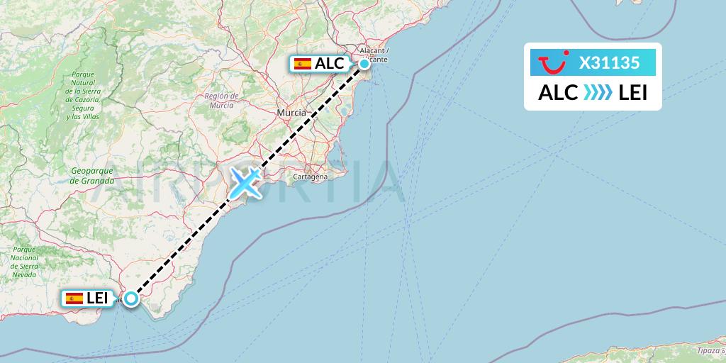 X31135 TUI fly Germany Flight Map: Alicante to Almeria