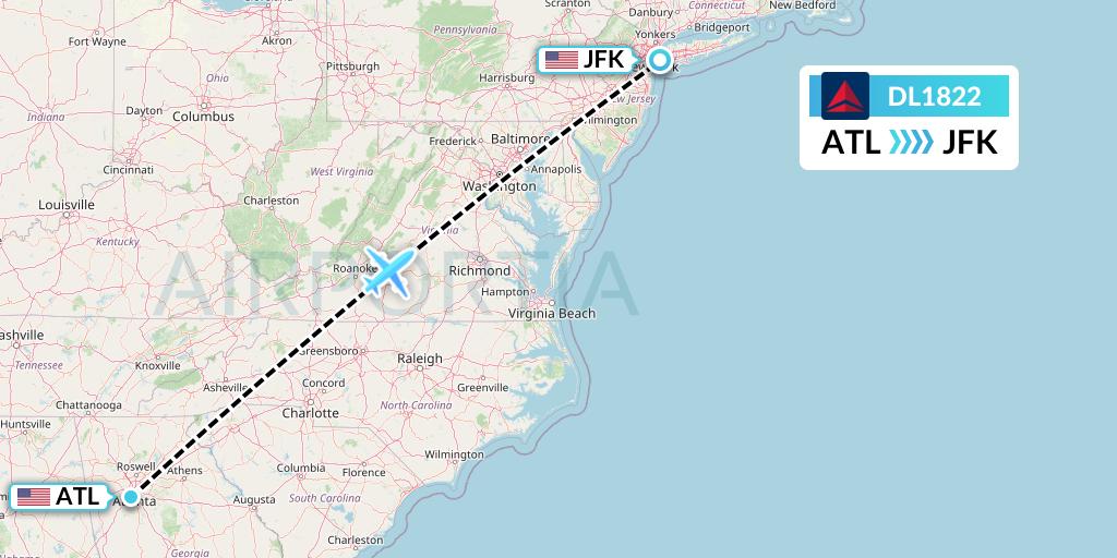 DL1822 Delta Air Lines Flight Map: Atlanta to New York