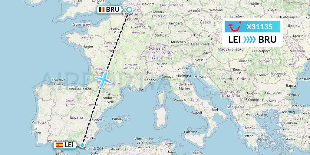 X31135 TUI fly Germany Flight Map: Almeria to Brussels