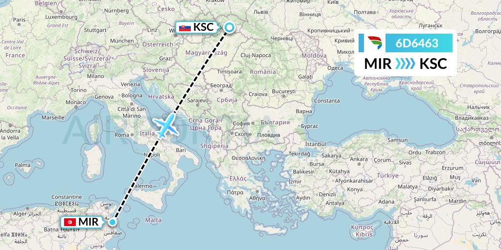 6D6463 Travel Service Slovakia Flight Map: Monastir to Kosice