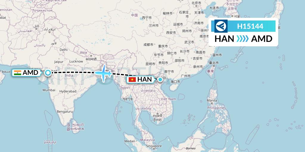 H15144 Hahn Air Systems Flight Map: Hanoi to Ahmedabad