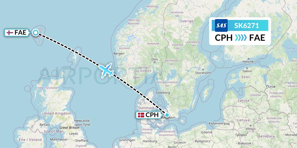 SK6271 SAS Flight Map: Copenhagen to Vagar