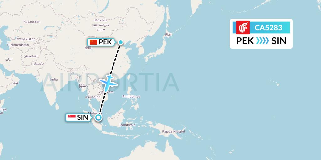 CA5283 Air China Flight Map: Beijing to Singapore