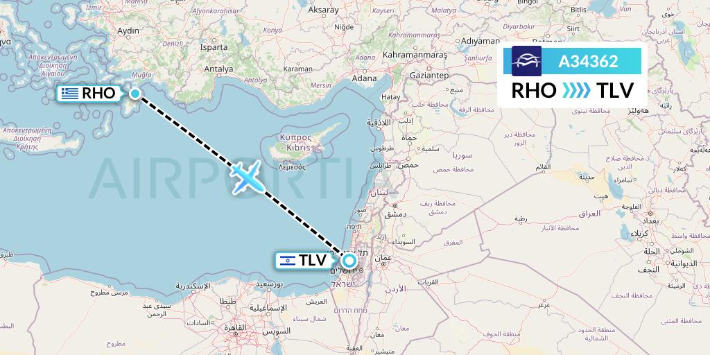 A34362 Aegean Airlines Flight Map: Rhodes to Tel Aviv