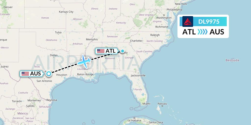 DL9975 Delta Air Lines Flight Map: Atlanta to Austin