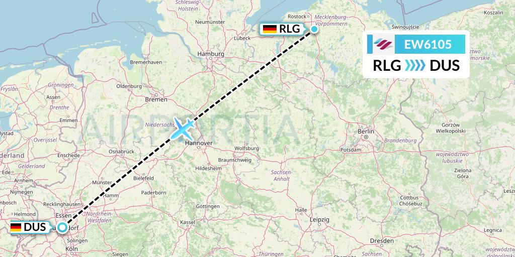 EW6105 Eurowings Flight Map: Rostock to Dusseldorf