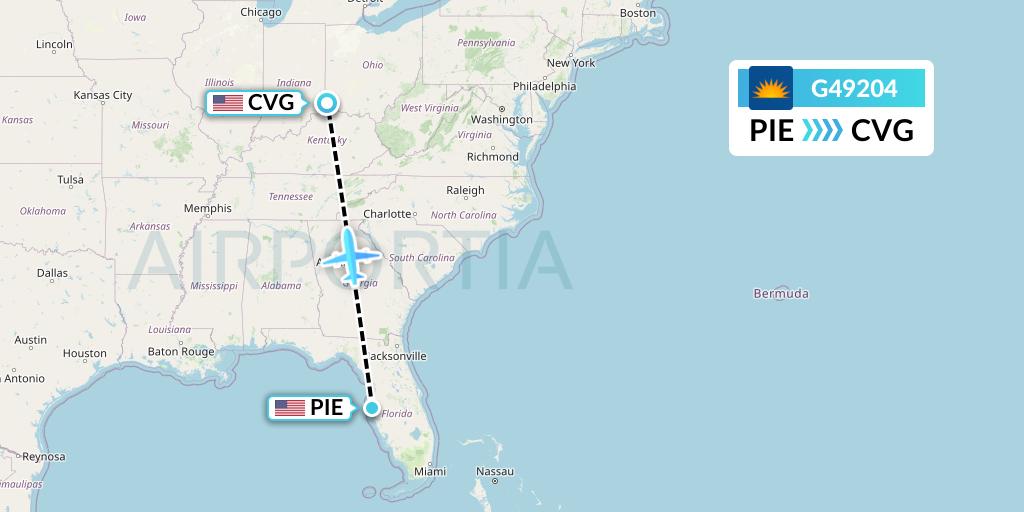G49204 Allegiant Air Flight Map: St. Petersburg to Cincinnati