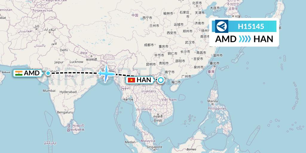 H15145 Hahn Air Systems Flight Map: Ahmedabad to Hanoi