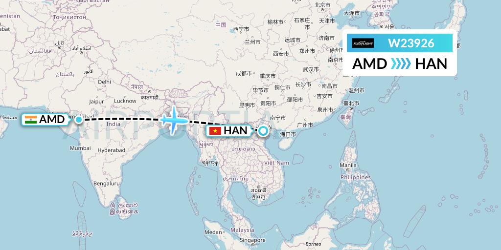 W23926 Flex Flight Flight Map: Ahmedabad to Hanoi