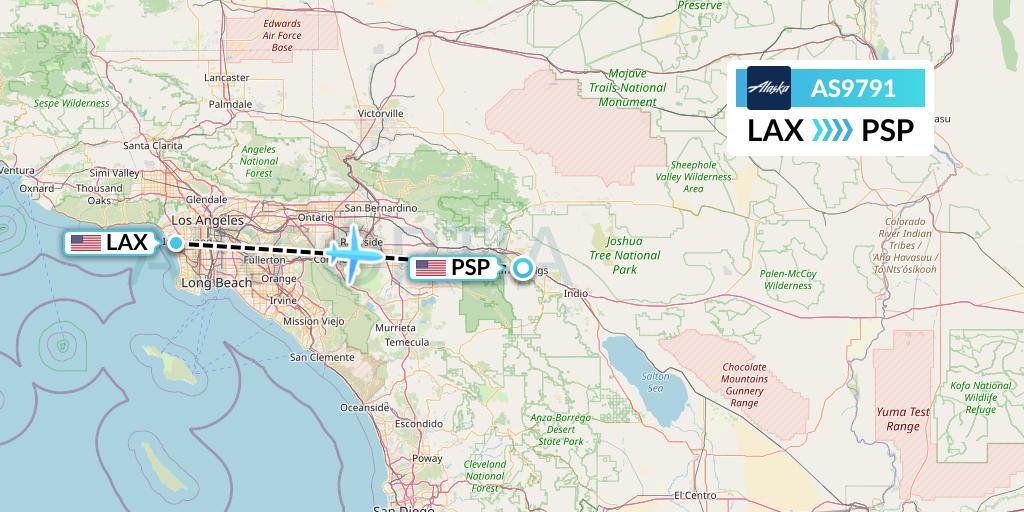 AS9791 Alaska Airlines Flight Map: Los Angeles to Palm Springs