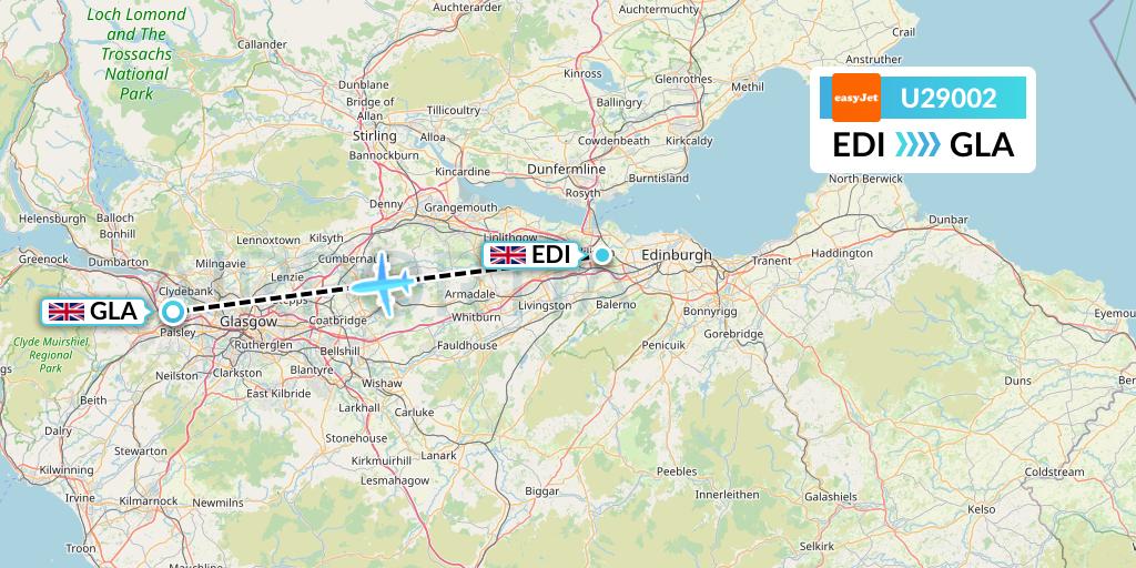 U29002 EasyJet Flight Map: Edinburgh to Glasgow