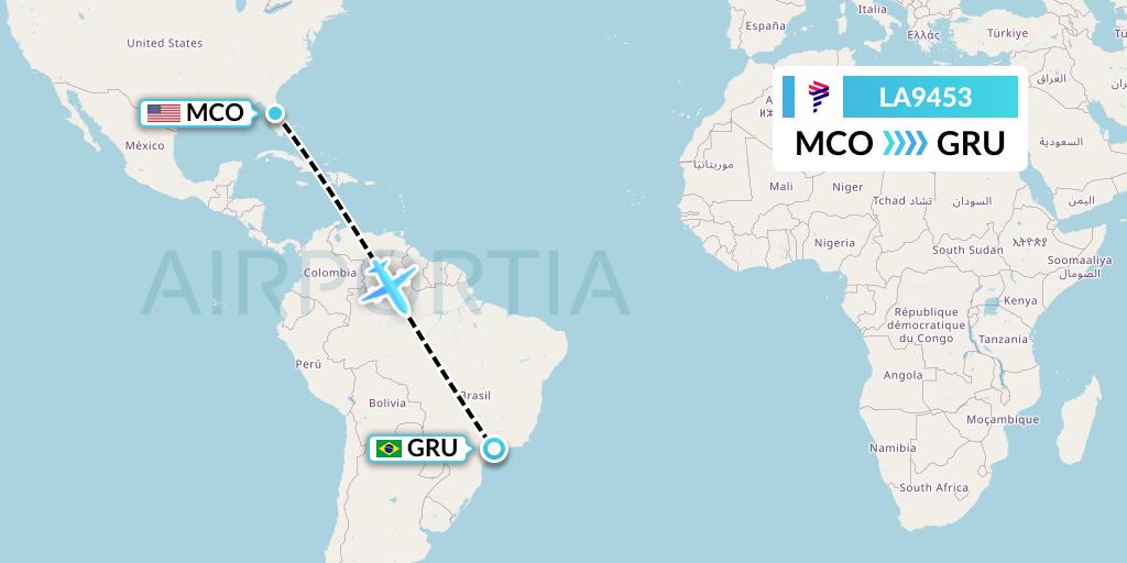 LA9453 LAN Airlines Flight Map: Orlando to Sao Paulo