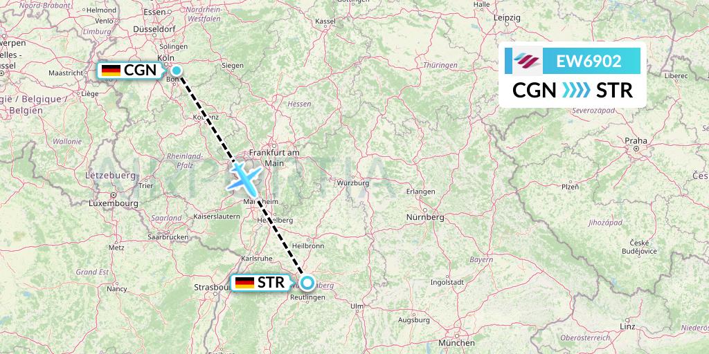 EW6902 Eurowings Flight Map: Cologne to Stuttgart