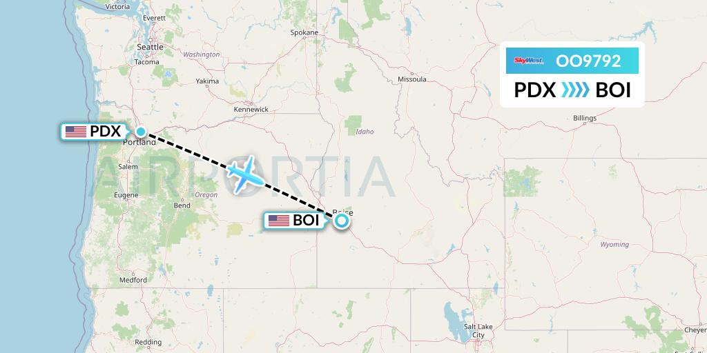 OO9792 SkyWest Airlines Flight Map: Portland to Boise