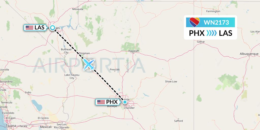 WN2173 Southwest Airlines Flight Map: Phoenix to Las Vegas