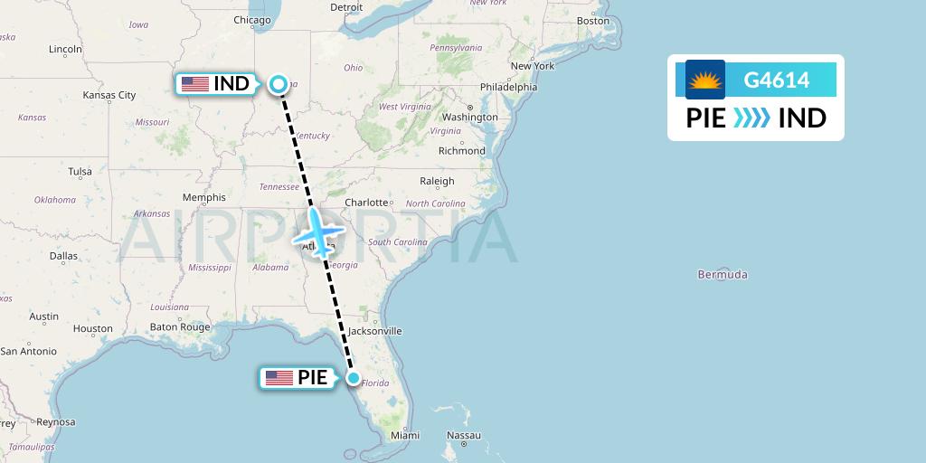 G4614 Allegiant Air Flight Map: St. Petersburg to Indianapolis