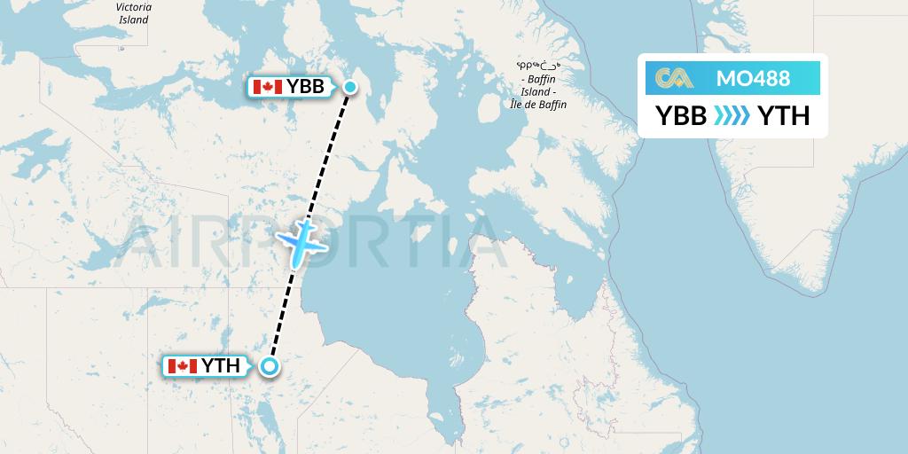 MO488 Calm Air Flight Map: Kugaaruk to Thompson