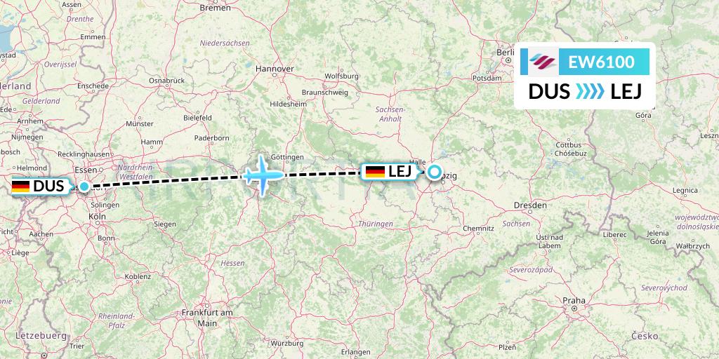 EW6100 Eurowings Flight Map: Dusseldorf to Leipzig