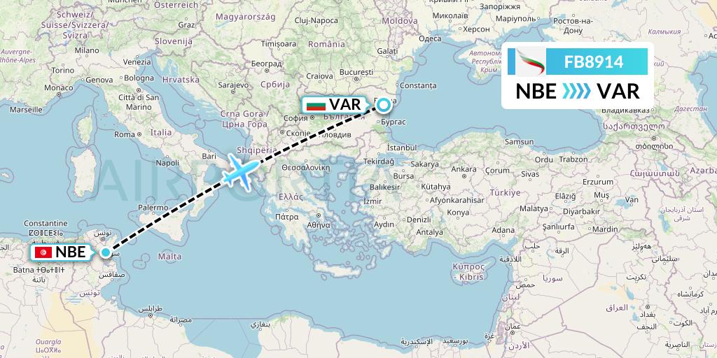FB8914 Bulgaria Air Flight Map: Enfidha to Varna