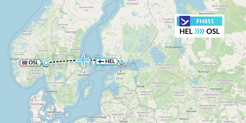 FH851 Freebird Airlines Flight Map: Helsinki to Oslo