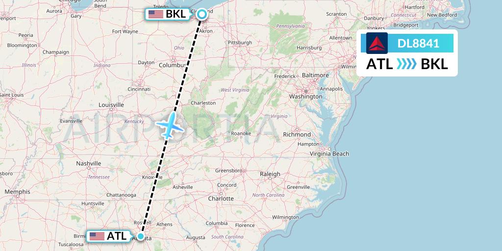 DL8841 Delta Air Lines Flight Map: Atlanta to Cleveland