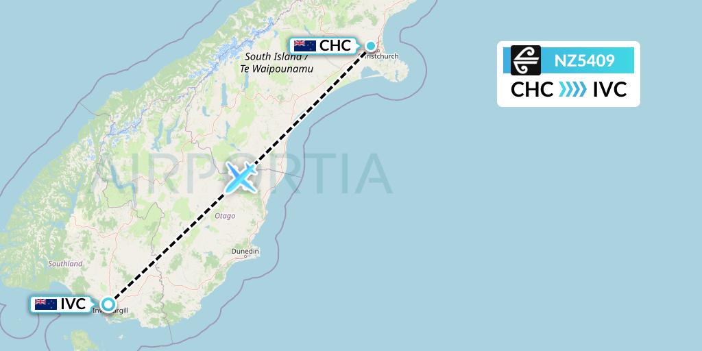 NZ5409 Air New Zealand Flight Map: Christchurch to Invercargill