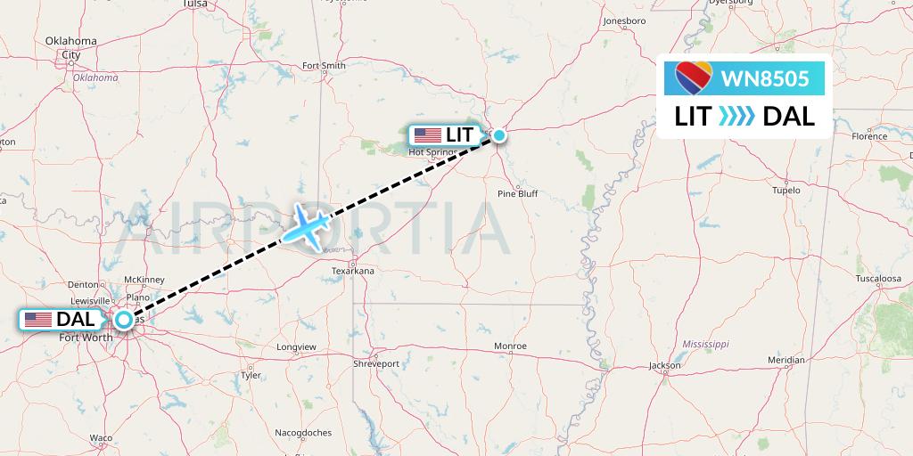 WN8505 Southwest Airlines Flight Map: Little Rock to Dallas