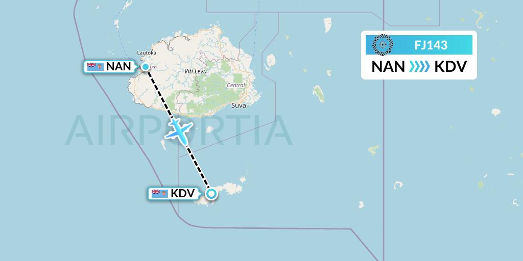 FJ143 Fiji Airways Flight Map: Nadi to Kandavu