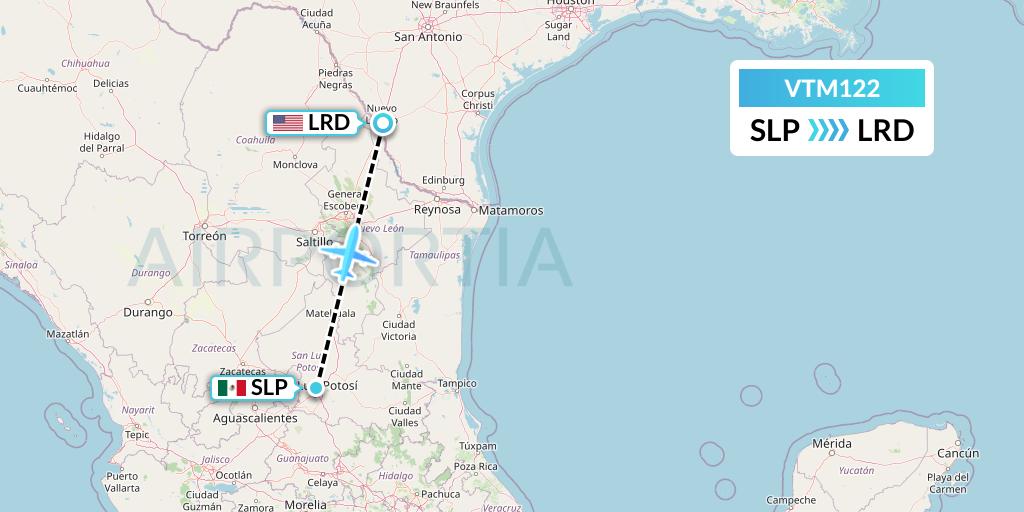VTM122 Aeronaves TSM Flight Map: San Luis Potosi to Laredo